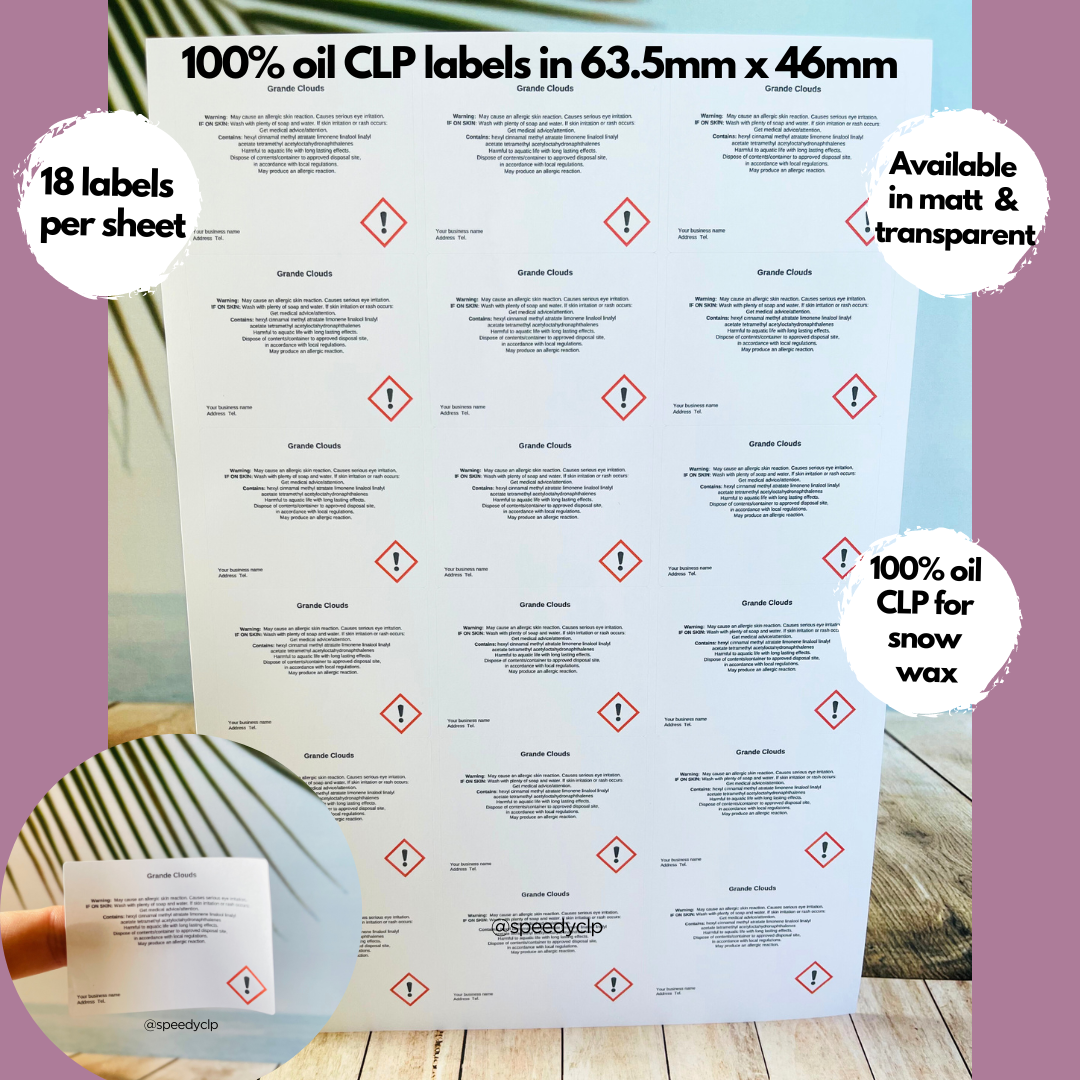 100% fragrance CLP labels for snow wax