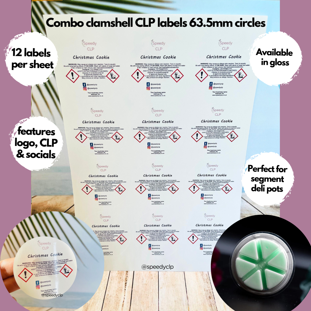 Clamshell / segment deli pot Combo sticker - CLP, logo & scent name