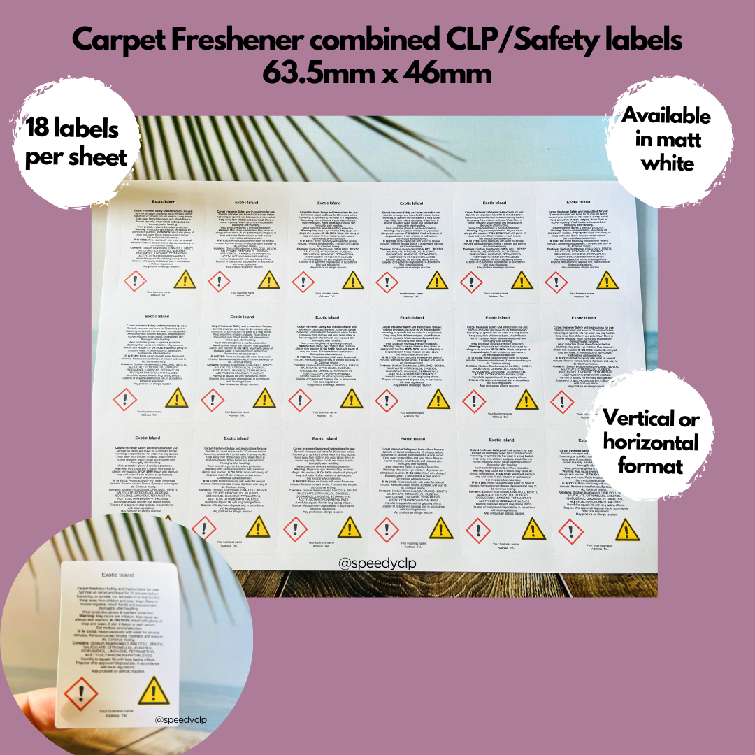 Carpet Freshener Combined CLP & Safety advice labels