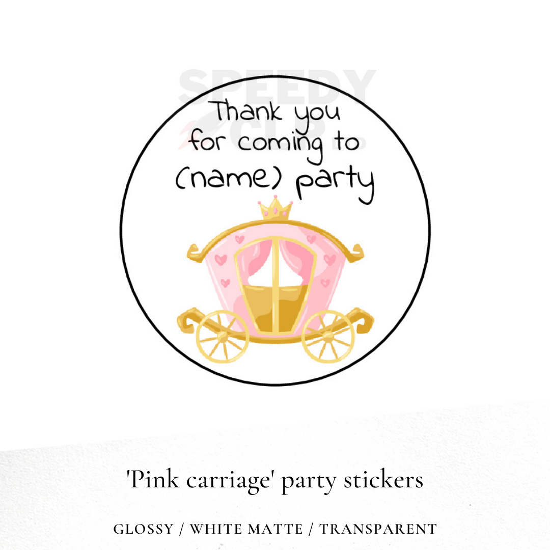 Pink carriage birthday party stickers