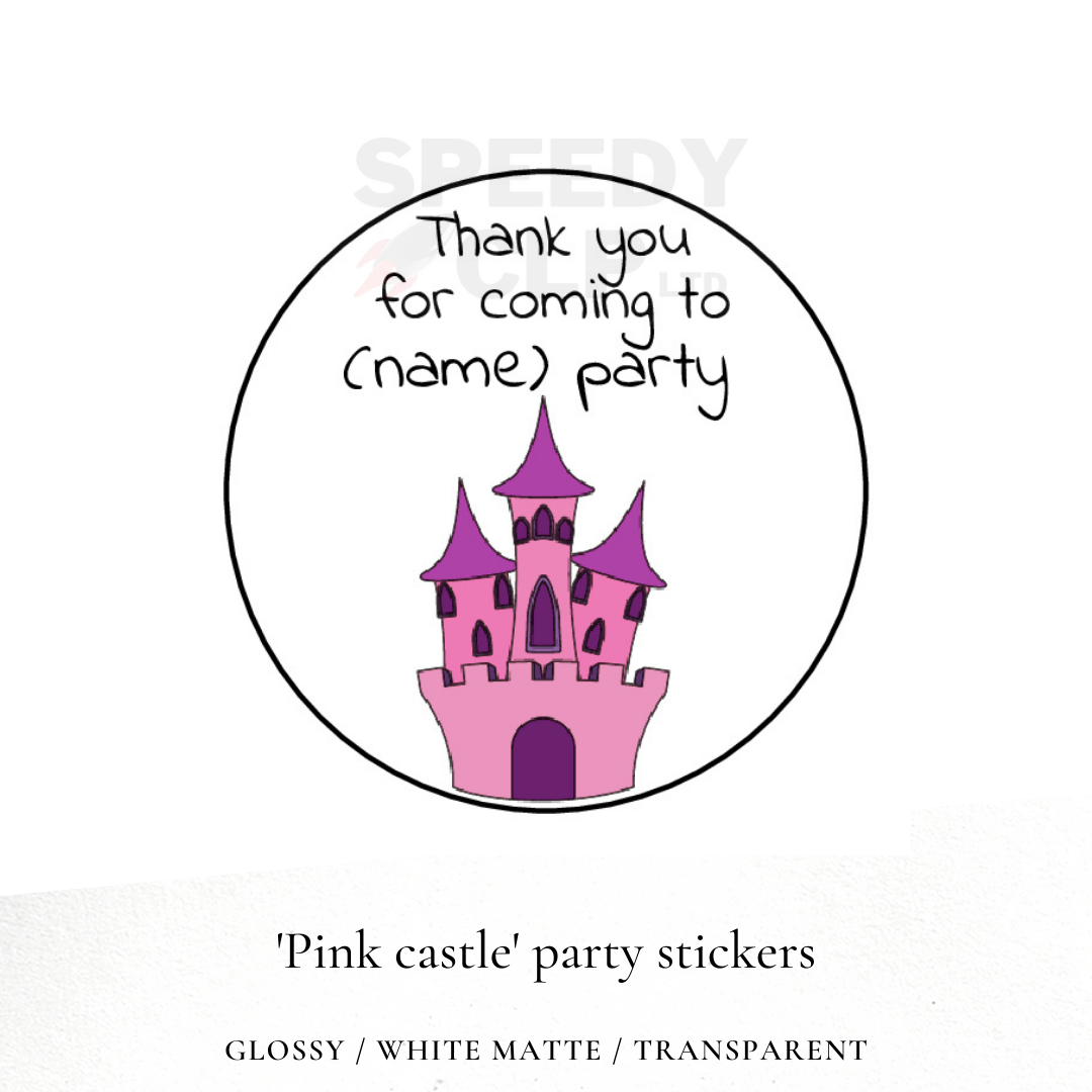 Pink castle birthday party stickers