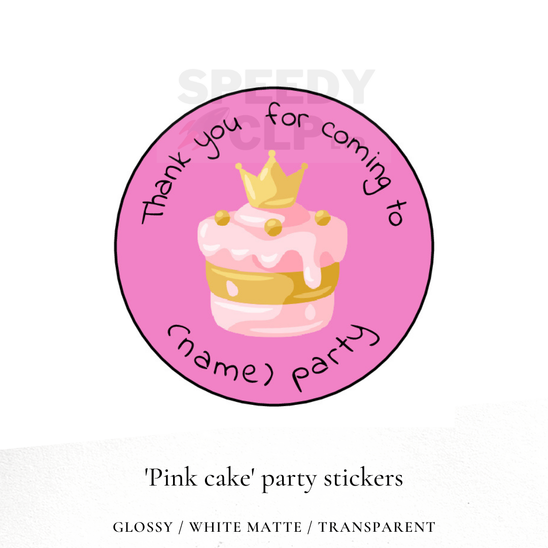 Pink cake birthday party stickers