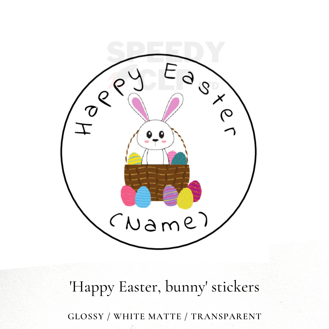 Customisable 'Happy Easter' bunny stickers