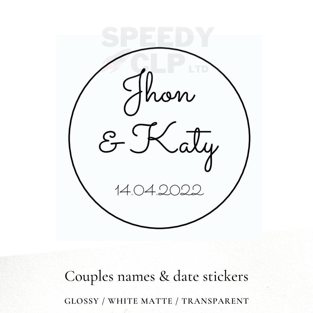 'Couple's names & date' wedding day stickers