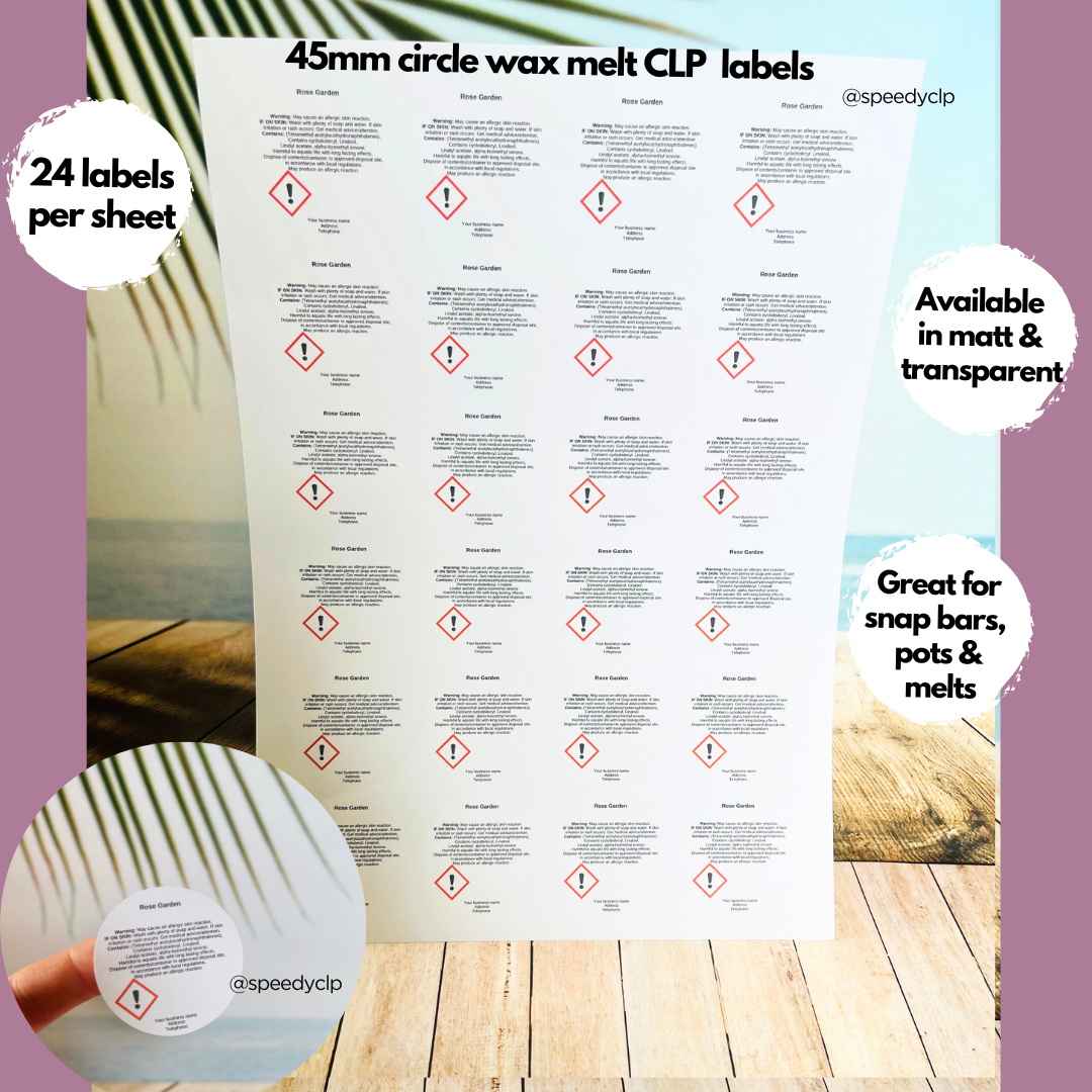 Wax Melt CLP labels