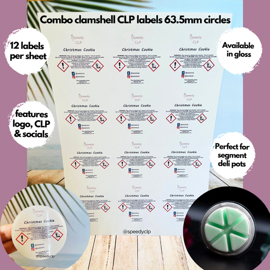 Clamshell / segment deli pot Combo sticker - CLP, logo & scent name