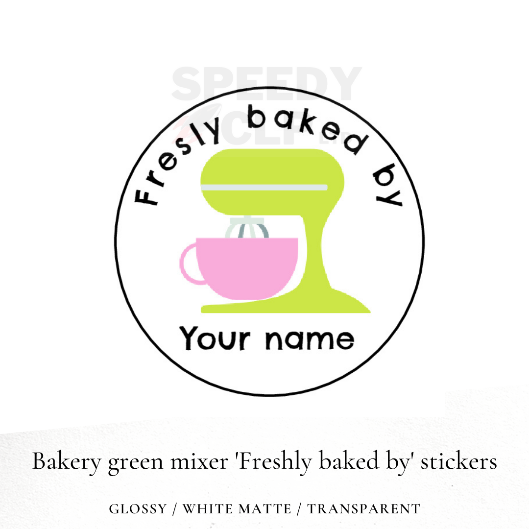 'Freshly baked by' customisable bakery business stickers