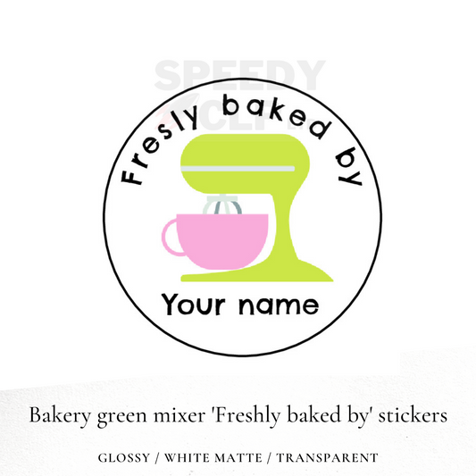 'Freshly baked by' customisable bakery business stickers