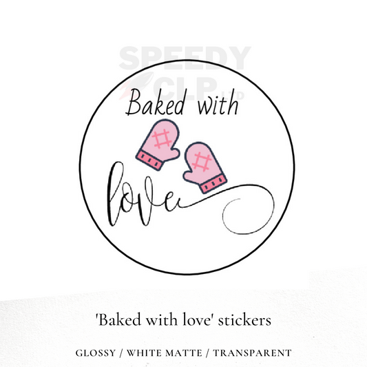 'Baked with love' bakery business stickers