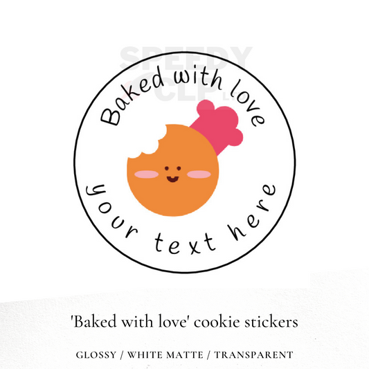 'Baked with love' cookie, customisable bakery business stickers