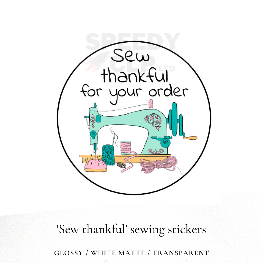 'Sew thankful' business stickers