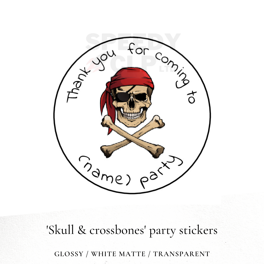 Skull & Crossbones birthday party stickers