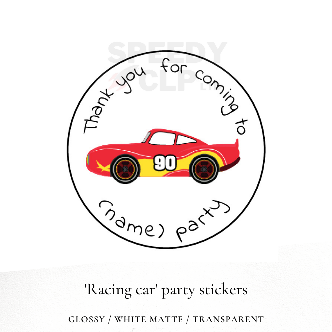 Red racing car birthday party stickers