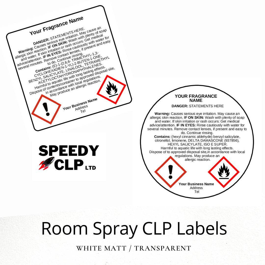 Room 3 Label Transparent Room Spray CLP labels - Non Hazardous base – Speedy CLP