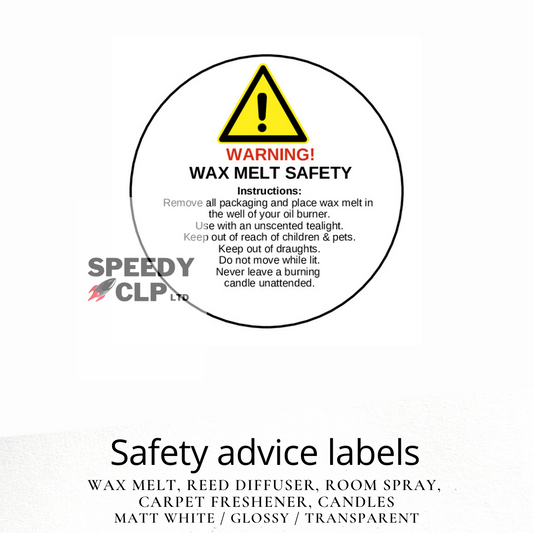 35 -COLOUR 2- Personalised CLP Wax Melt Warning Burning Safety