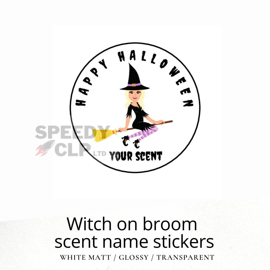 Witch on broomstick stickers